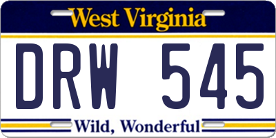 WV license plate DRW545