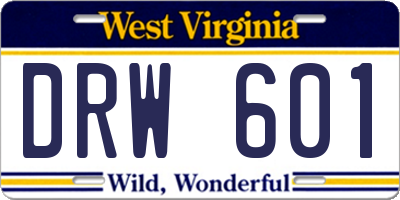 WV license plate DRW601