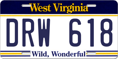 WV license plate DRW618