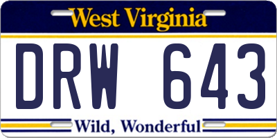 WV license plate DRW643