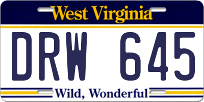 WV license plate DRW645