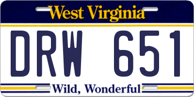 WV license plate DRW651