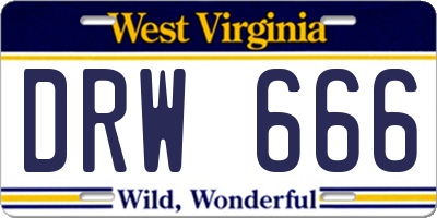 WV license plate DRW666
