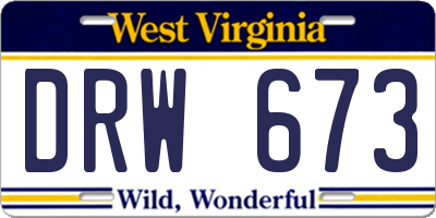 WV license plate DRW673