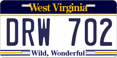 WV license plate DRW702