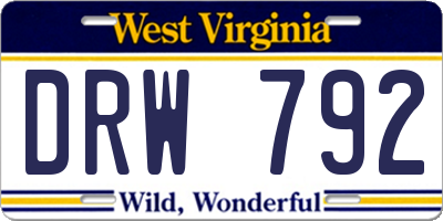 WV license plate DRW792