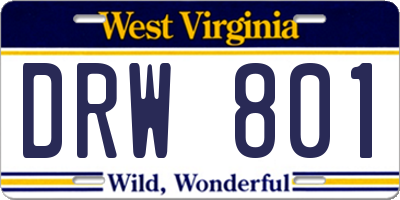 WV license plate DRW801