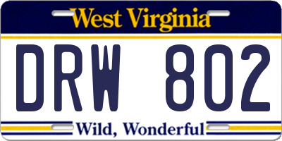 WV license plate DRW802