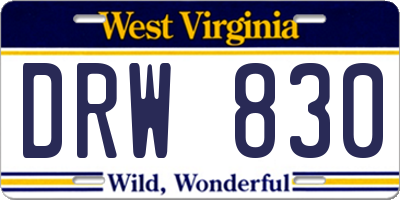 WV license plate DRW830