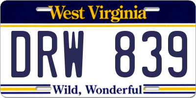 WV license plate DRW839