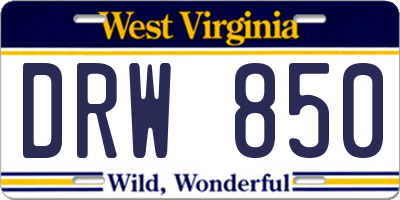 WV license plate DRW850
