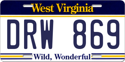 WV license plate DRW869