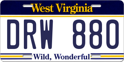 WV license plate DRW880