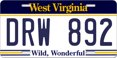 WV license plate DRW892
