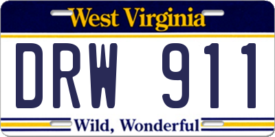 WV license plate DRW911