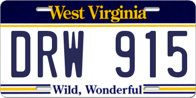 WV license plate DRW915