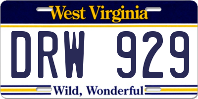 WV license plate DRW929