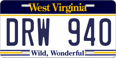 WV license plate DRW940