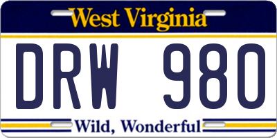 WV license plate DRW980