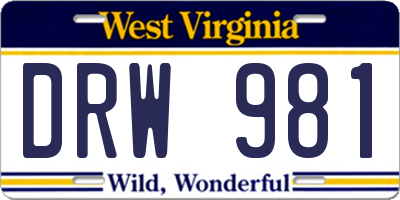 WV license plate DRW981