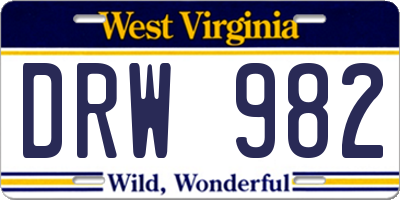 WV license plate DRW982