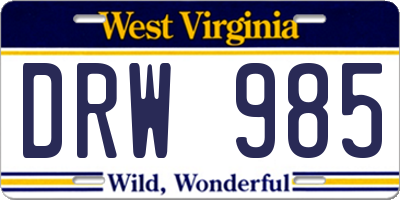 WV license plate DRW985
