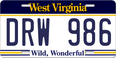 WV license plate DRW986