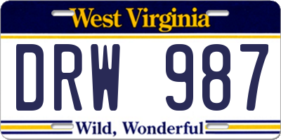 WV license plate DRW987