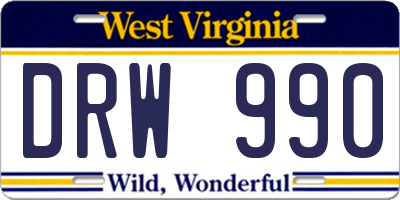 WV license plate DRW990