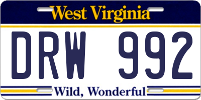 WV license plate DRW992