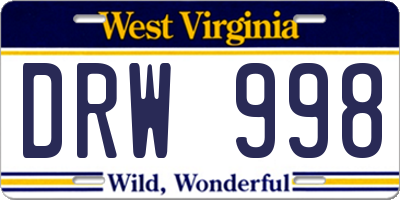 WV license plate DRW998