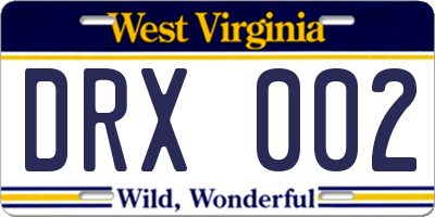 WV license plate DRX002
