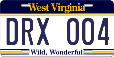 WV license plate DRX004