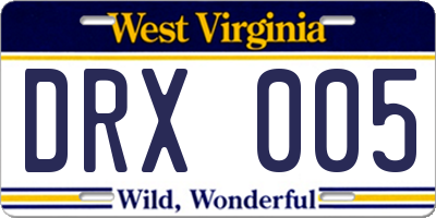 WV license plate DRX005