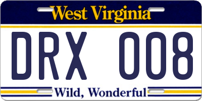 WV license plate DRX008