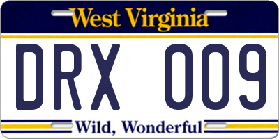 WV license plate DRX009