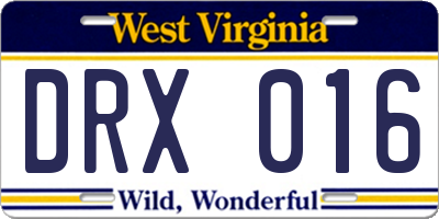 WV license plate DRX016