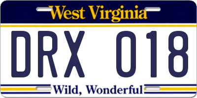WV license plate DRX018