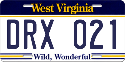 WV license plate DRX021