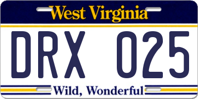 WV license plate DRX025