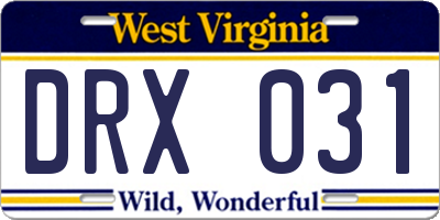 WV license plate DRX031