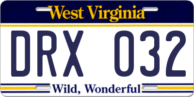 WV license plate DRX032