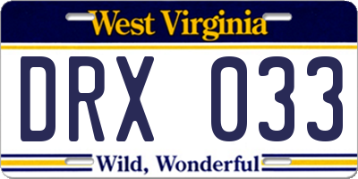 WV license plate DRX033