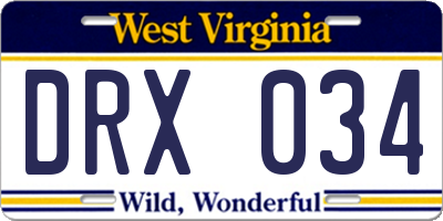 WV license plate DRX034