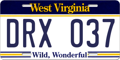 WV license plate DRX037