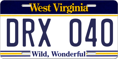 WV license plate DRX040