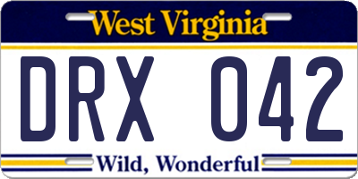 WV license plate DRX042