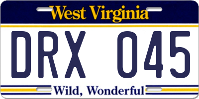 WV license plate DRX045