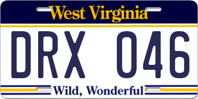 WV license plate DRX046