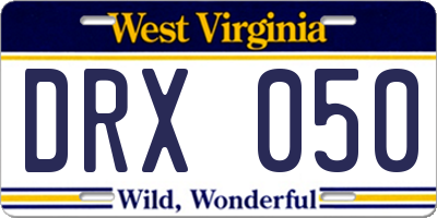 WV license plate DRX050
